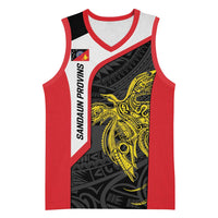 Personalised PNG Sandaun Province Basketball Jersey Bird of Paradise Tattoo Flag Motif - Polynesian Pride