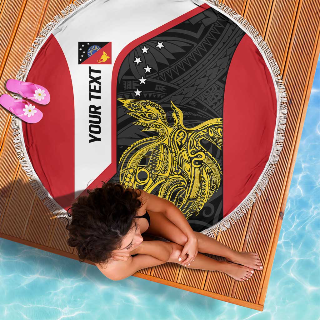 Personalised PNG Sandaun Province Beach Blanket Bird of Paradise Tattoo Flag Motif - Polynesian Pride