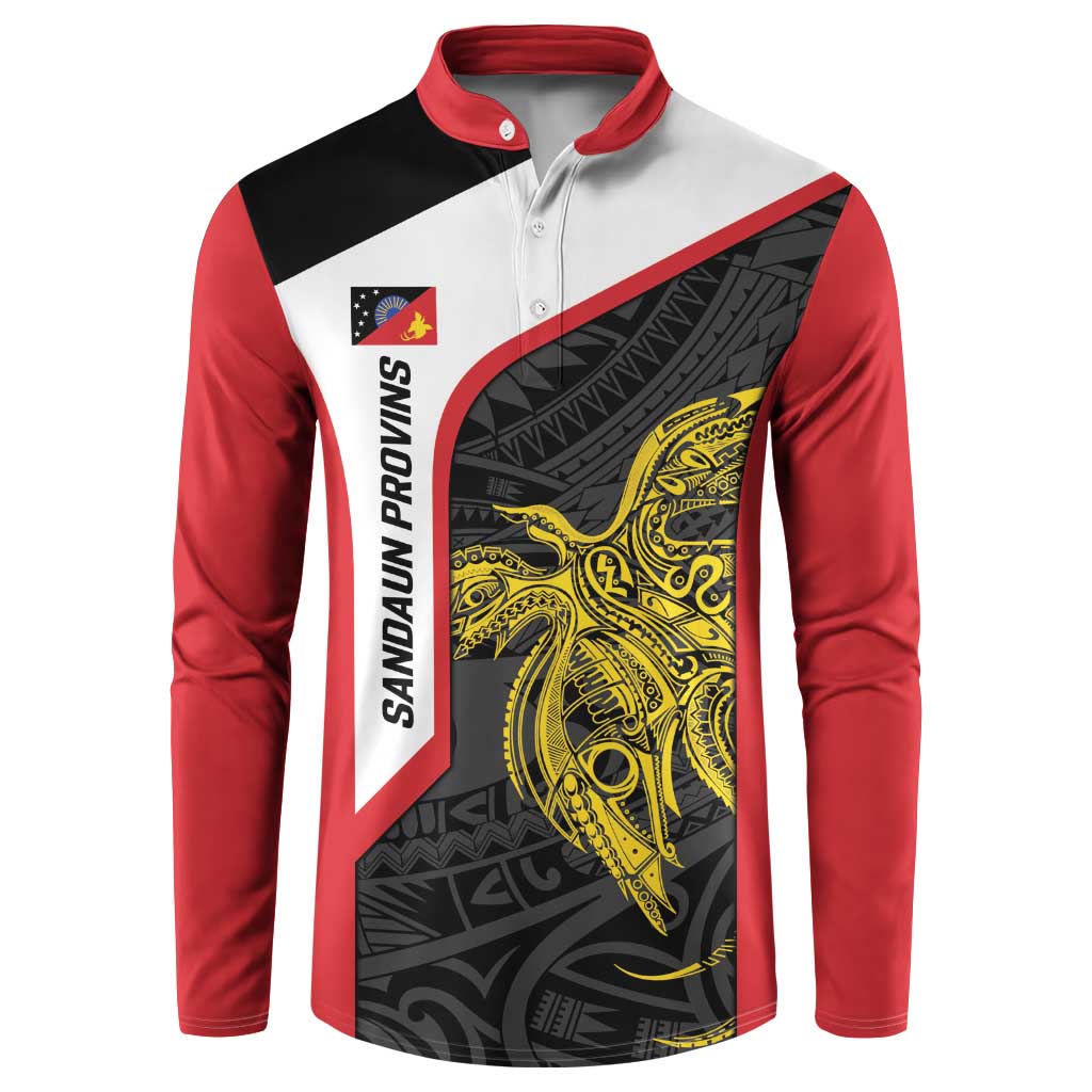 Personalised PNG Sandaun Province Button Sweatshirt Bird of Paradise Tattoo Flag Motif - Polynesian Pride