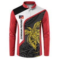 Personalised PNG Sandaun Province Button Sweatshirt Bird of Paradise Tattoo Flag Motif - Polynesian Pride