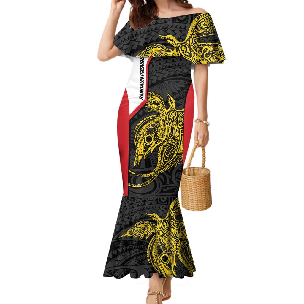 Personalised PNG Sandaun Province Family Matching Mermaid Dress and Hawaiian Shirt Bird of Paradise Tattoo Flag Motif - Polynesian Pride