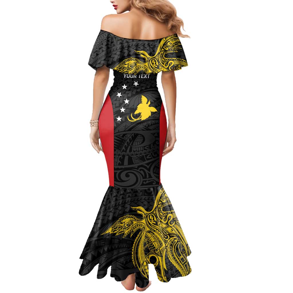 Personalised PNG Sandaun Province Family Matching Mermaid Dress and Hawaiian Shirt Bird of Paradise Tattoo Flag Motif - Polynesian Pride