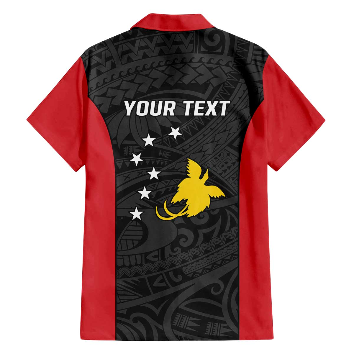 Personalised PNG Sandaun Province Family Matching Off The Shoulder Long Sleeve Dress and Hawaiian Shirt Bird of Paradise Tattoo Flag Motif - Polynesian Pride