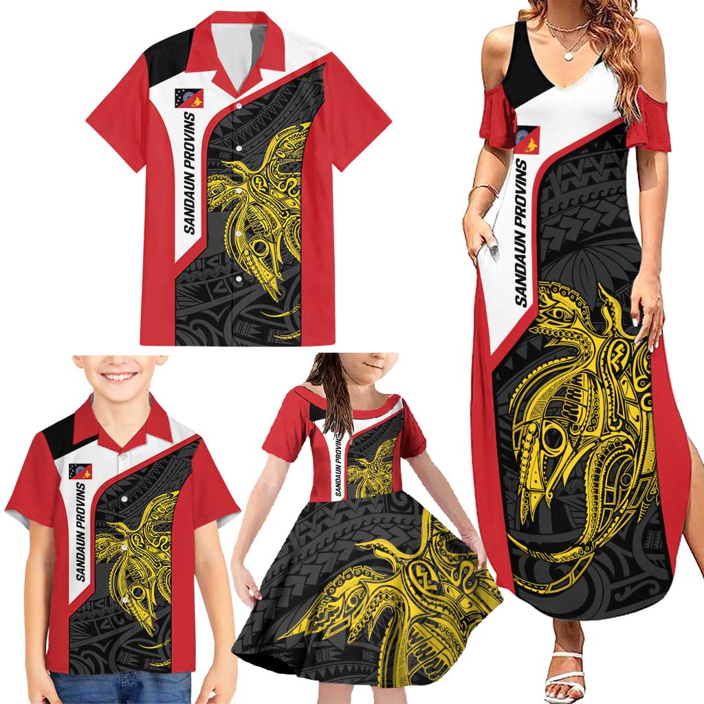 Personalised PNG Sandaun Province Family Matching Summer Maxi Dress and Hawaiian Shirt Bird of Paradise Tattoo Flag Motif - Polynesian Pride