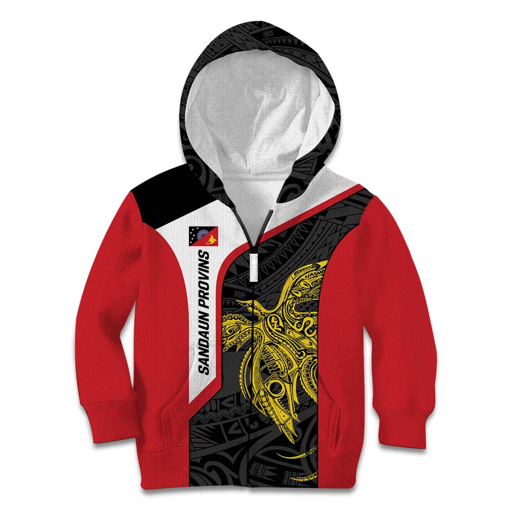 Personalised PNG Sandaun Province Kid Hoodie Bird of Paradise Tattoo Flag Motif - Polynesian Pride