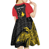 Personalised PNG Sandaun Province Kid Short Sleeve Dress Bird of Paradise Tattoo Flag Motif - Polynesian Pride
