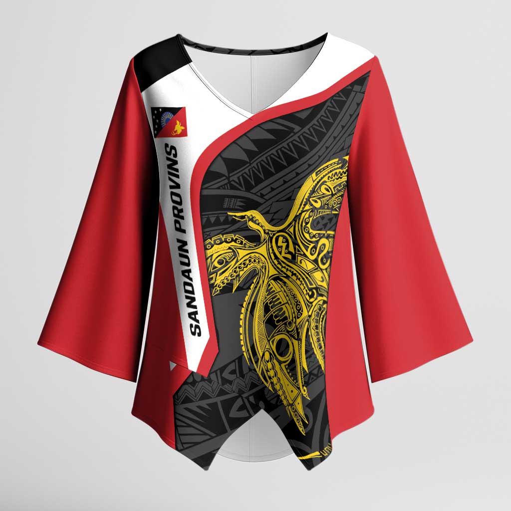 Personalised PNG Sandaun Province Kimono Sleeve Blouse Bird of Paradise Tattoo Flag Motif - Polynesian Pride