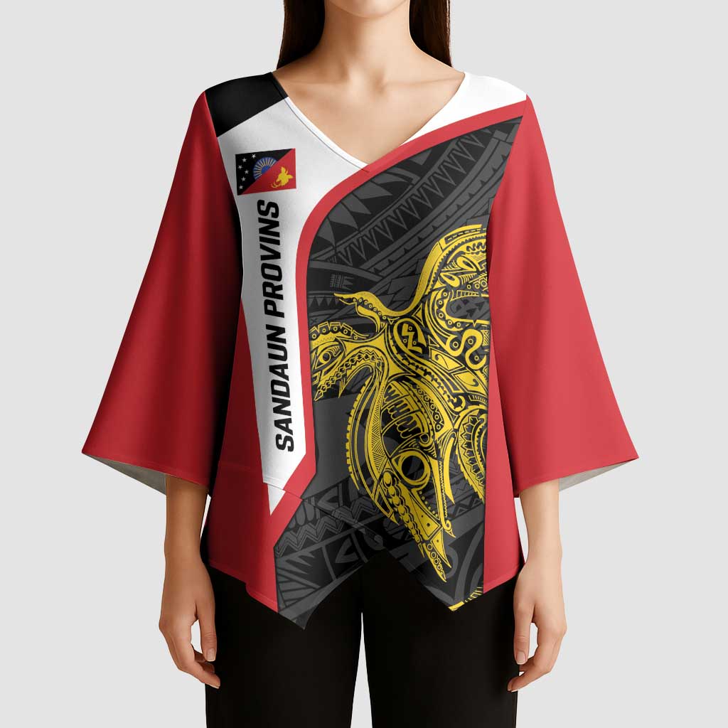 Personalised PNG Sandaun Province Kimono Sleeve Blouse Bird of Paradise Tattoo Flag Motif - Polynesian Pride
