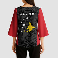 Personalised PNG Sandaun Province Kimono Sleeve Blouse Bird of Paradise Tattoo Flag Motif - Polynesian Pride