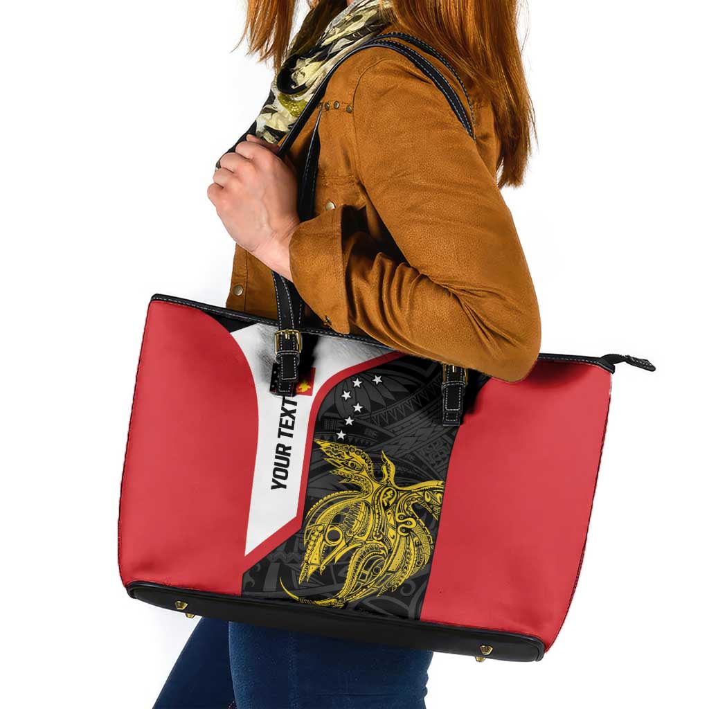 Personalised PNG Sandaun Province Leather Tote Bag Bird of Paradise Tattoo Flag Motif - Polynesian Pride