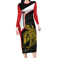 Personalised PNG Sandaun Province Long Sleeve Bodycon Dress Bird of Paradise Tattoo Flag Motif - Polynesian Pride