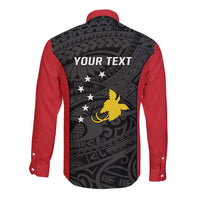 Personalised PNG Sandaun Province Long Sleeve Button Shirt Bird of Paradise Tattoo Flag Motif - Polynesian Pride
