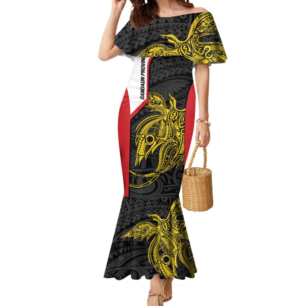 Personalised PNG Sandaun Province Mermaid Dress Bird of Paradise Tattoo Flag Motif - Polynesian Pride