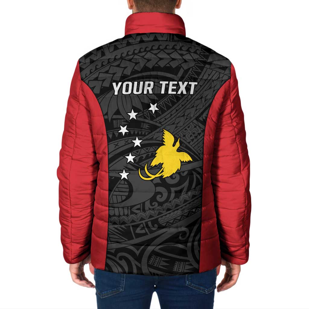 Personalised PNG Sandaun Province Padded Jacket Bird of Paradise Tattoo Flag Motif LT9 - Polynesian Pride