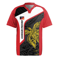 Personalised PNG Sandaun Province Rugby Jersey Bird of Paradise Tattoo Flag Motif - Polynesian Pride