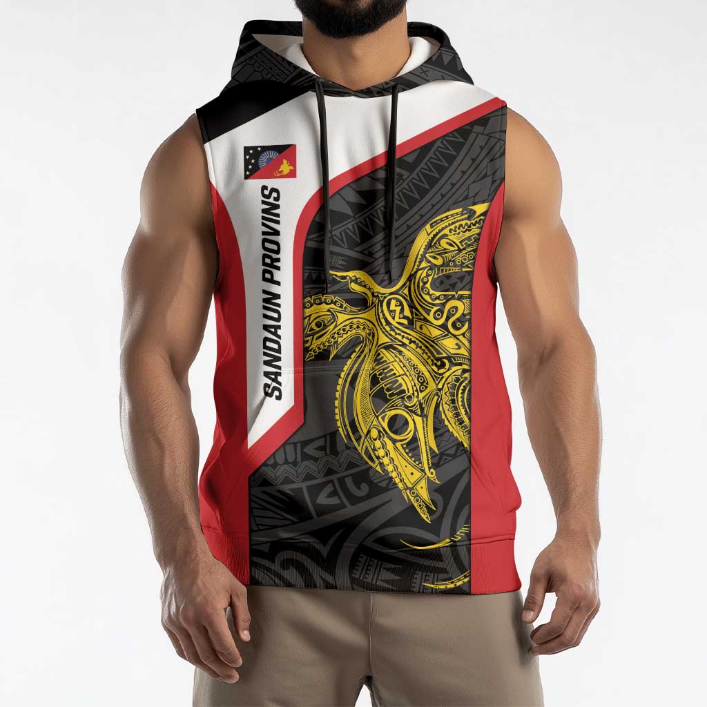 Personalised PNG Sandaun Province Sleeveless Hoodie Bird of Paradise Tattoo Flag Motif - Polynesian Pride
