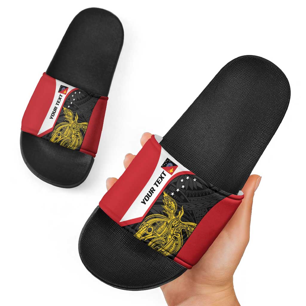 Personalised PNG Sandaun Province Slide Sandals Bird of Paradise Tattoo Flag Motif - Polynesian Pride