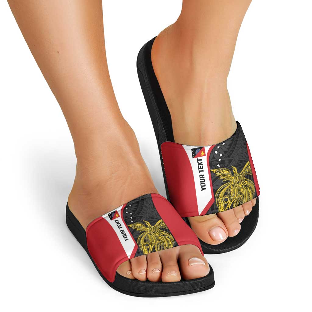 Personalised PNG Sandaun Province Slide Sandals Bird of Paradise Tattoo Flag Motif - Polynesian Pride