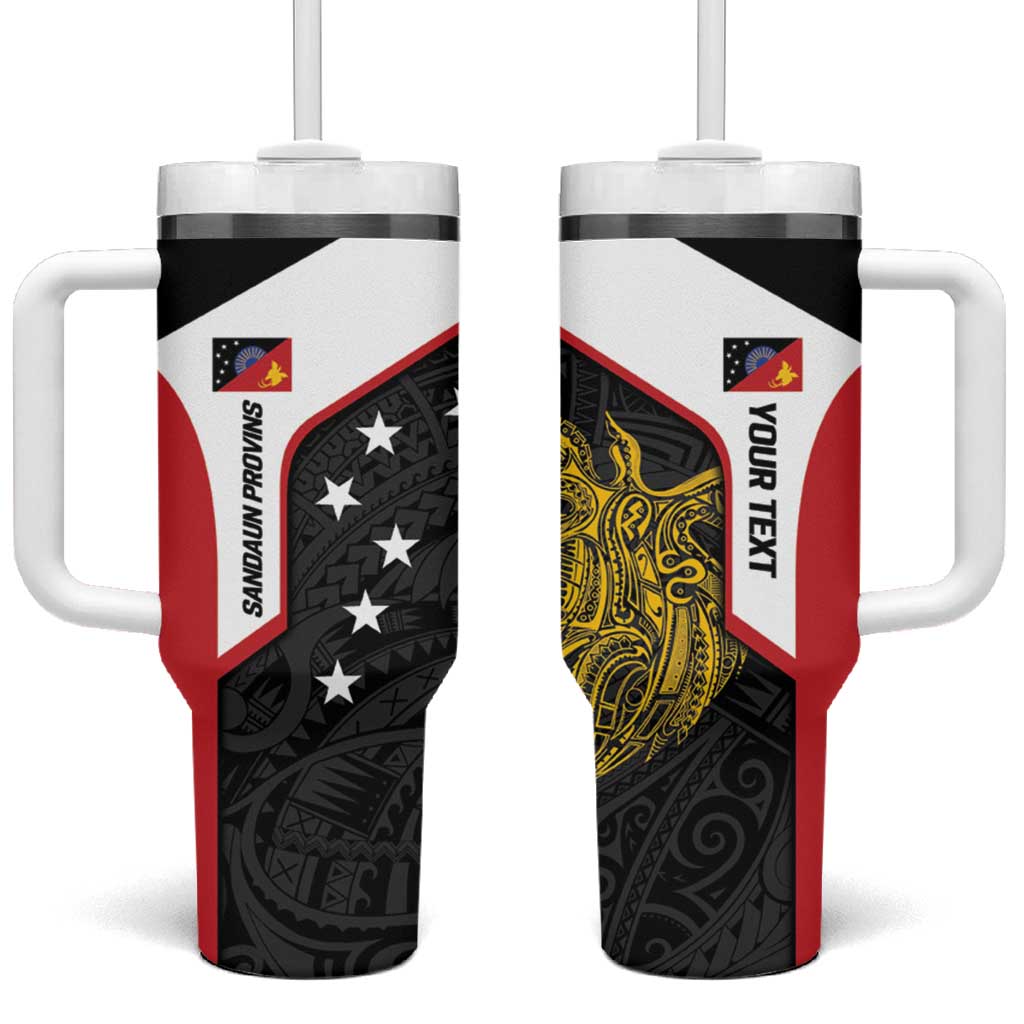 Personalised PNG Sandaun Province Tumbler With Handle Bird of Paradise Tattoo Flag Motif - Polynesian Pride
