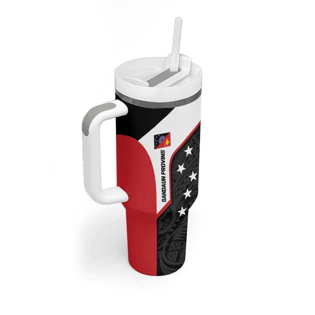 Personalised PNG Sandaun Province Tumbler With Handle Bird of Paradise Tattoo Flag Motif - Polynesian Pride