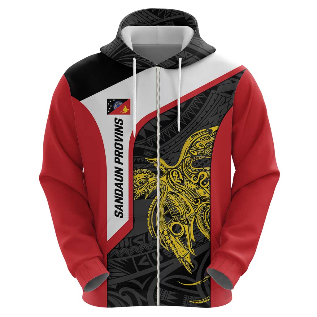 Personalised PNG Sandaun Province Zip Hoodie Bird of Paradise Tattoo Flag Motif - Polynesian Pride