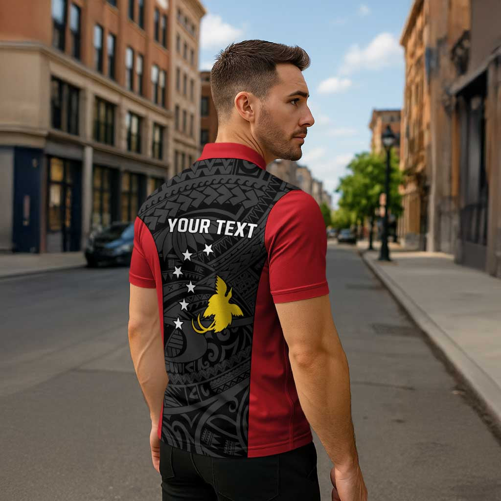 Personalised PNG Sandaun Province Zipper Polo Shirt Bird of Paradise Tattoo Flag Motif - Polynesian Pride