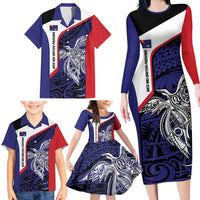Personalised PNG West New Britain Province Family Matching Long Sleeve Bodycon Dress and Hawaiian Shirt Bird of Paradise Tattoo Flag Motif - Polynesian Pride