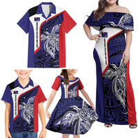 Personalised PNG West New Britain Province Family Matching Off Shoulder Maxi Dress and Hawaiian Shirt Bird of Paradise Tattoo Flag Motif - Polynesian Pride