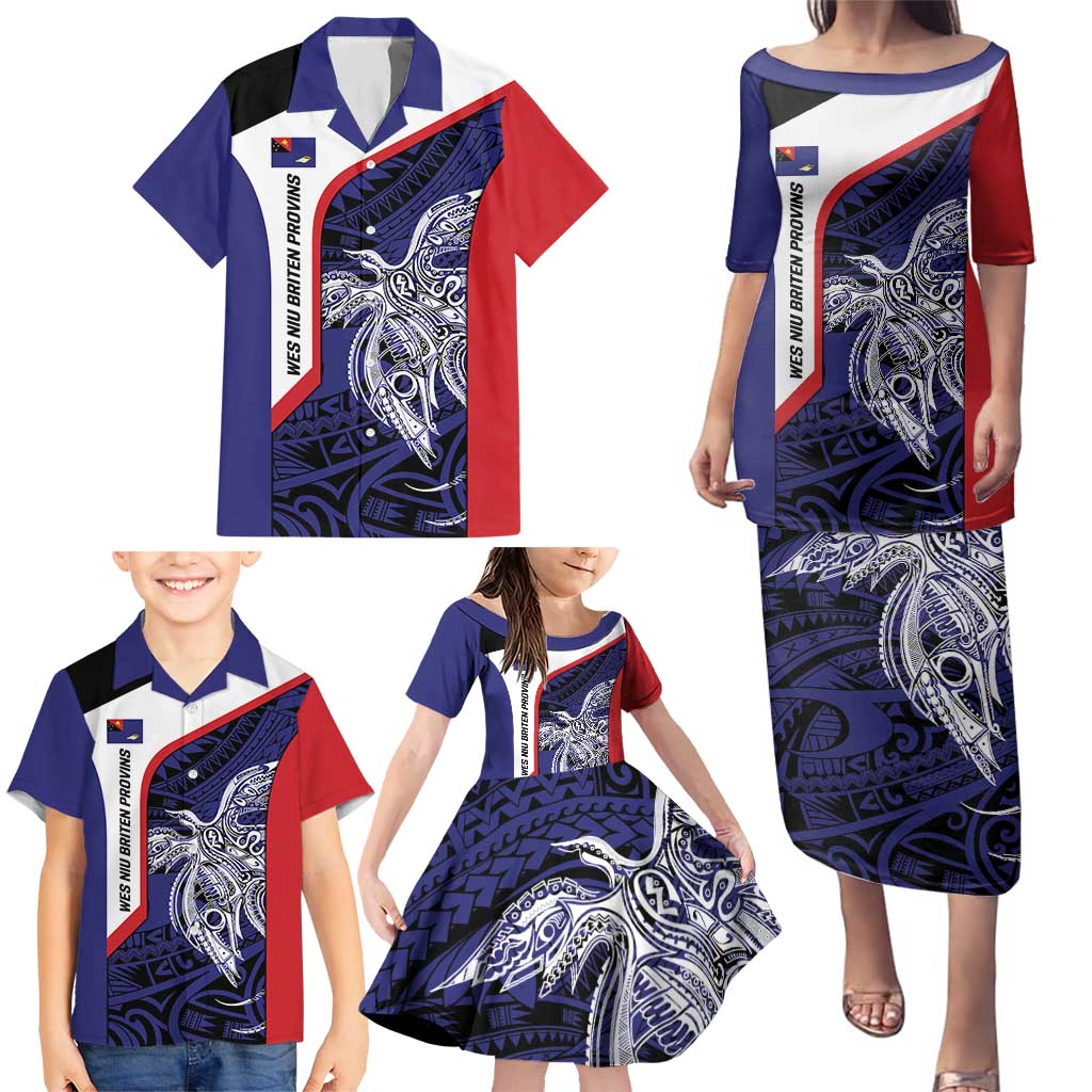 Personalised PNG West New Britain Province Family Matching Puletasi and Hawaiian Shirt Bird of Paradise Tattoo Flag Motif - Polynesian Pride