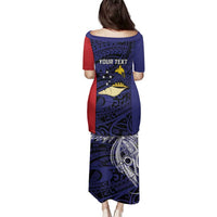 Personalised PNG West New Britain Province Family Matching Puletasi and Hawaiian Shirt Bird of Paradise Tattoo Flag Motif - Polynesian Pride