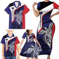 Personalised PNG West New Britain Province Family Matching Short Sleeve Bodycon Dress and Hawaiian Shirt Bird of Paradise Tattoo Flag Motif - Polynesian Pride