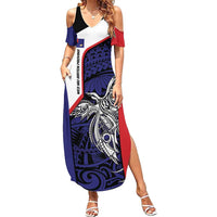 Personalised PNG West New Britain Province Family Matching Summer Maxi Dress and Hawaiian Shirt Bird of Paradise Tattoo Flag Motif - Polynesian Pride