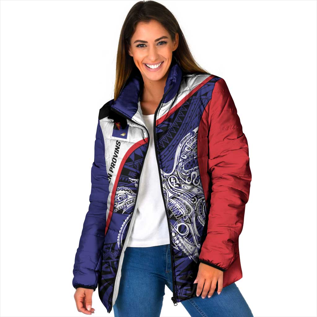 Personalised PNG West New Britain Province Padded Jacket Bird of Paradise Tattoo Flag Motif - Polynesian Pride