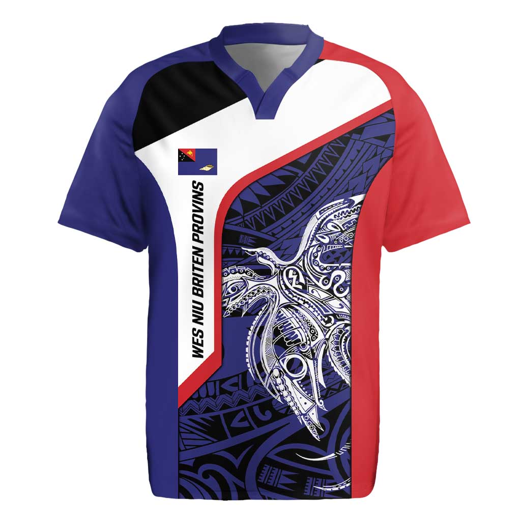 Personalised PNG West New Britain Province Rugby Jersey Bird of Paradise Tattoo Flag Motif - Polynesian Pride
