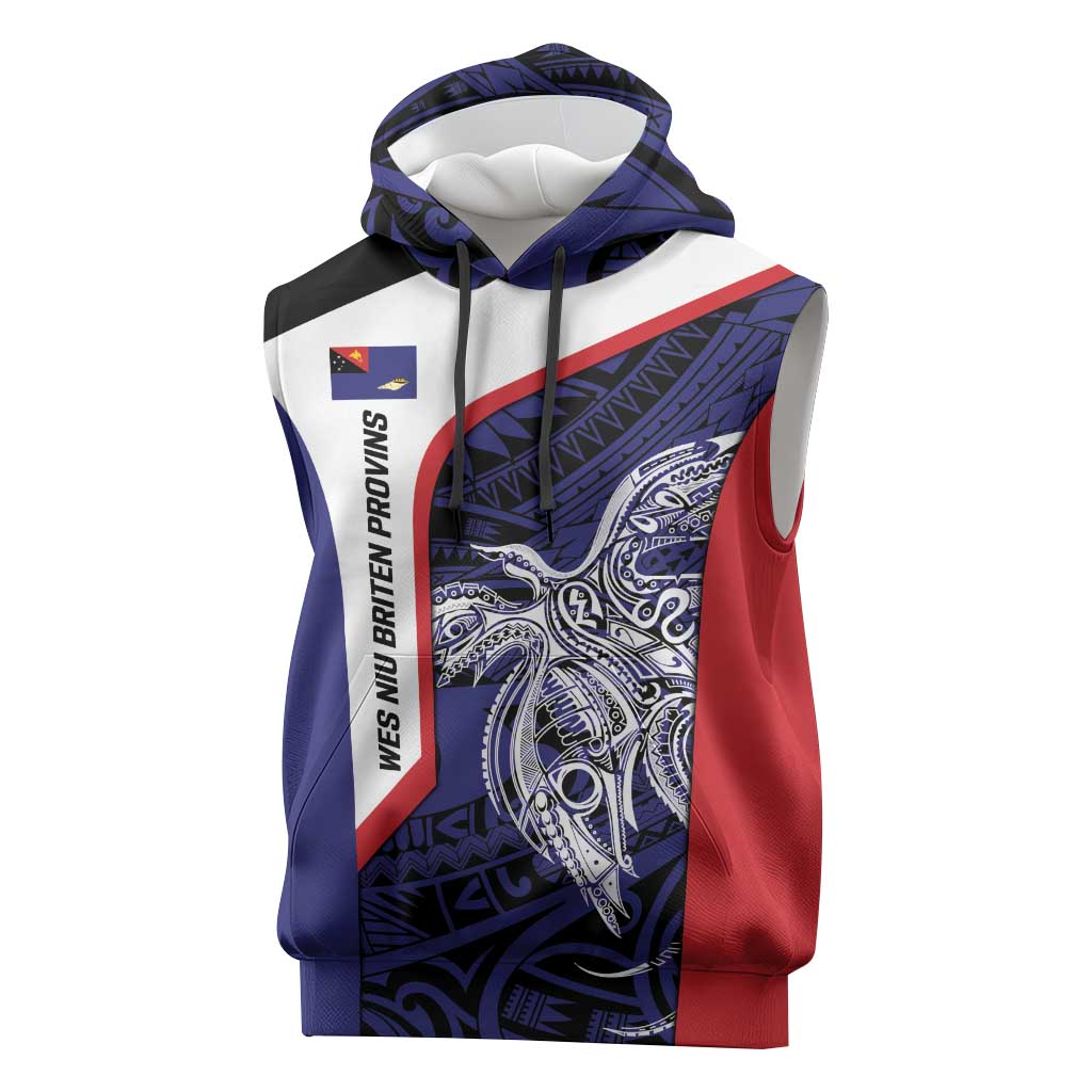 Personalised PNG West New Britain Province Sleeveless Hoodie Bird of Paradise Tattoo Flag Motif - Polynesian Pride