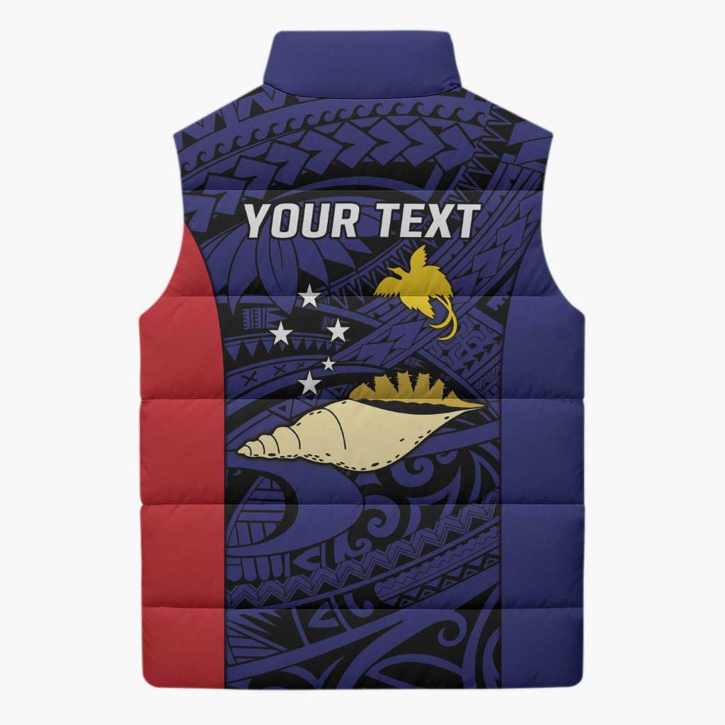 Personalised PNG West New Britain Province Sleeveless Puffer Jacket Bird of Paradise Tattoo Flag Motif - Polynesian Pride
