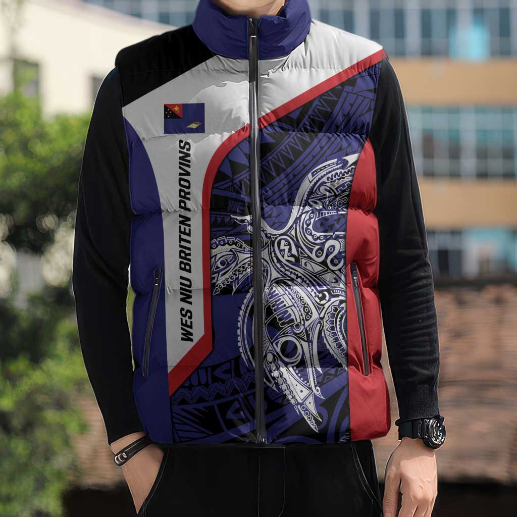 Personalised PNG West New Britain Province Sleeveless Puffer Jacket Bird of Paradise Tattoo Flag Motif - Polynesian Pride