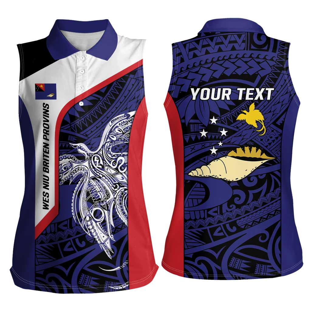Personalised PNG West New Britain Province Women Sleeveless Polo Shirt Bird of Paradise Tattoo Flag Motif - Polynesian Pride