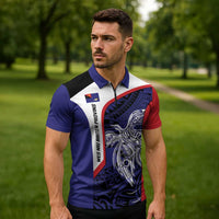 Personalised PNG West New Britain Province Zipper Polo Shirt Bird of Paradise Tattoo Flag Motif - Polynesian Pride