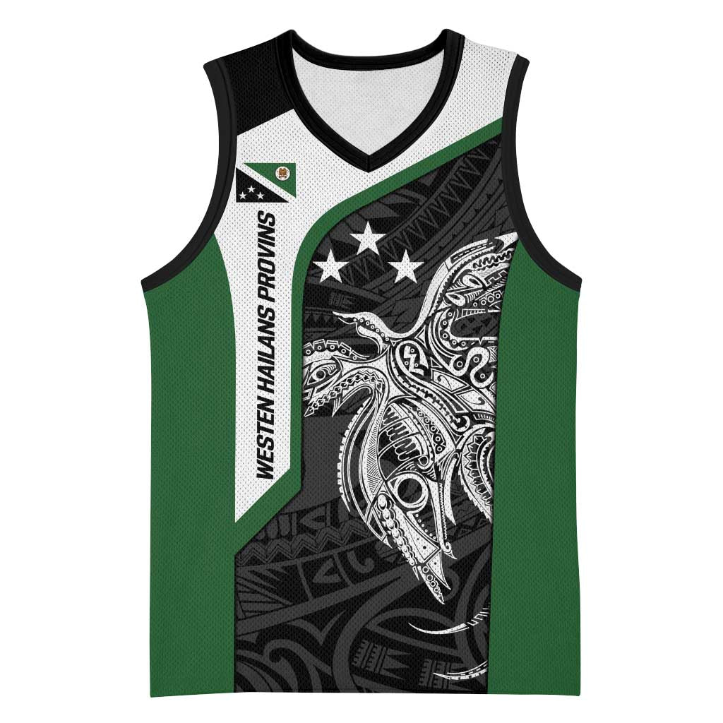 Personalised PNG Western Highlands Province Basketball Jersey Bird of Paradise Tattoo Flag Motif - Polynesian Pride