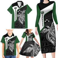 Personalised PNG Western Highlands Province Family Matching Long Sleeve Bodycon Dress and Hawaiian Shirt Bird of Paradise Tattoo Flag Motif - Polynesian Pride