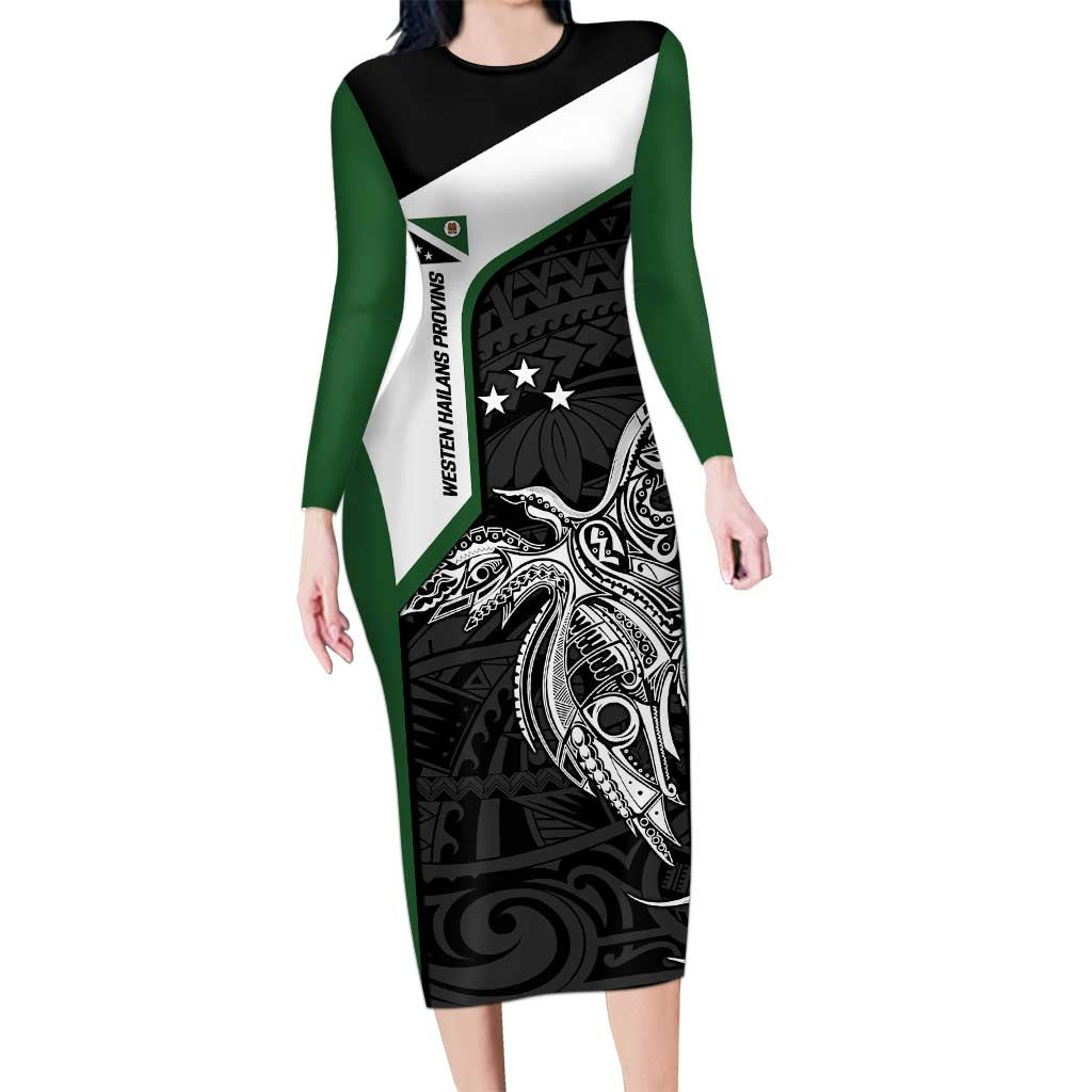 Personalised PNG Western Highlands Province Family Matching Long Sleeve Bodycon Dress and Hawaiian Shirt Bird of Paradise Tattoo Flag Motif - Polynesian Pride