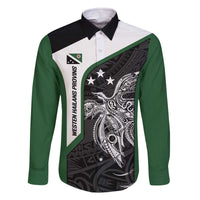 Personalised PNG Western Highlands Province Family Matching Off The Shoulder Long Sleeve Dress and Hawaiian Shirt Bird of Paradise Tattoo Flag Motif - Polynesian Pride