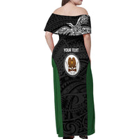 Personalised PNG Western Highlands Province Family Matching Off Shoulder Maxi Dress and Hawaiian Shirt Bird of Paradise Tattoo Flag Motif - Polynesian Pride