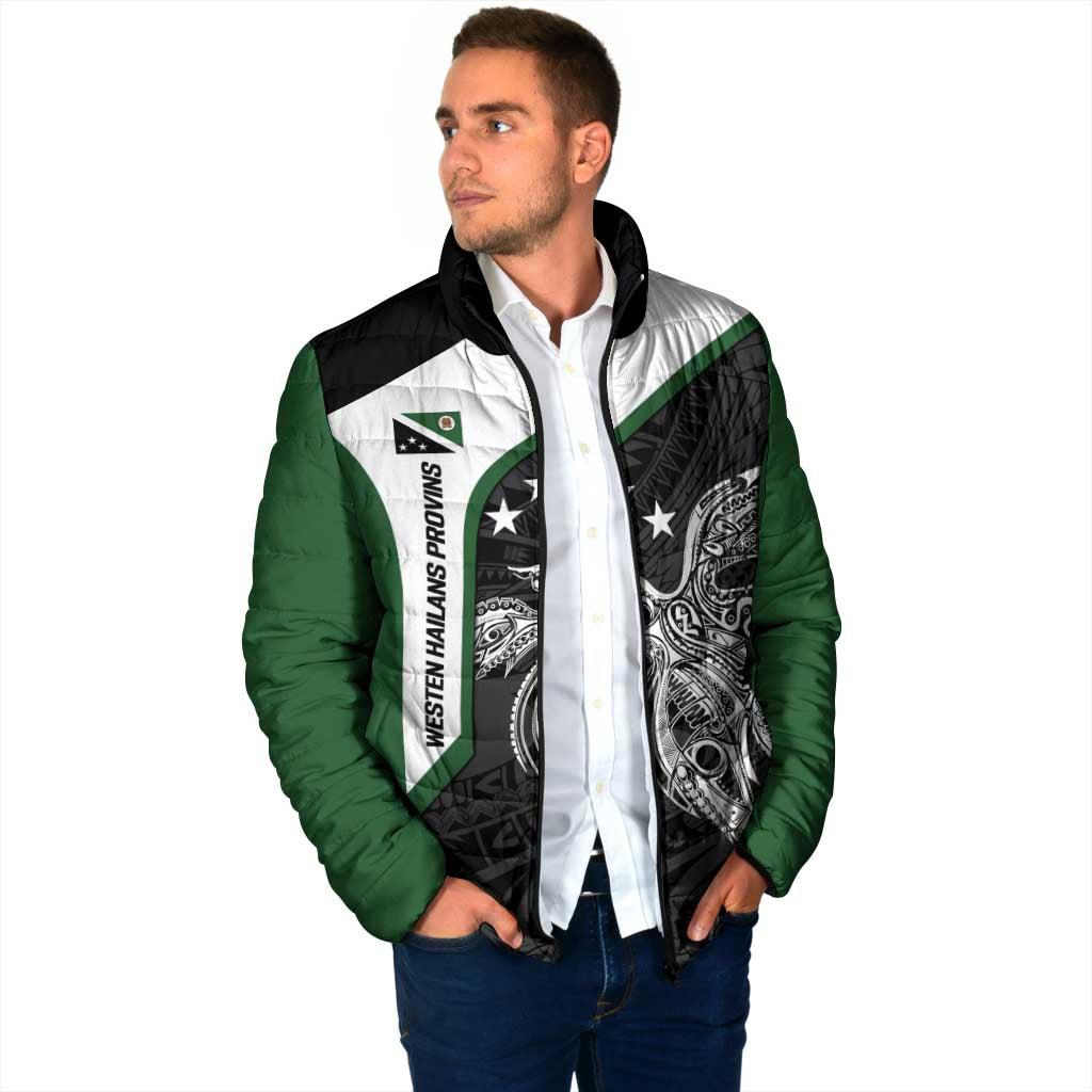 Personalised PNG Western Highlands Province Padded Jacket Bird of Paradise Tattoo Flag Motif - Polynesian Pride