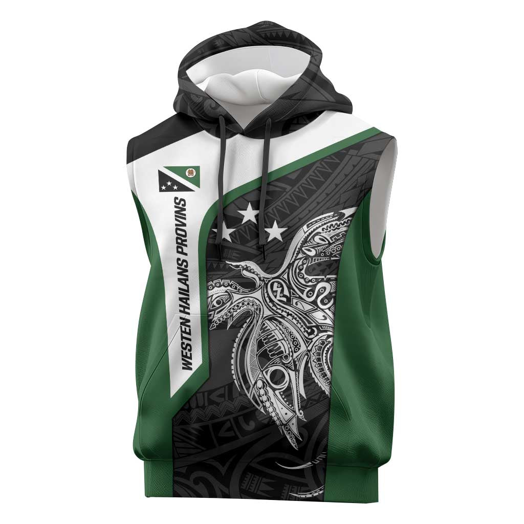 Personalised PNG Western Highlands Province Sleeveless Hoodie Bird of Paradise Tattoo Flag Motif - Polynesian Pride