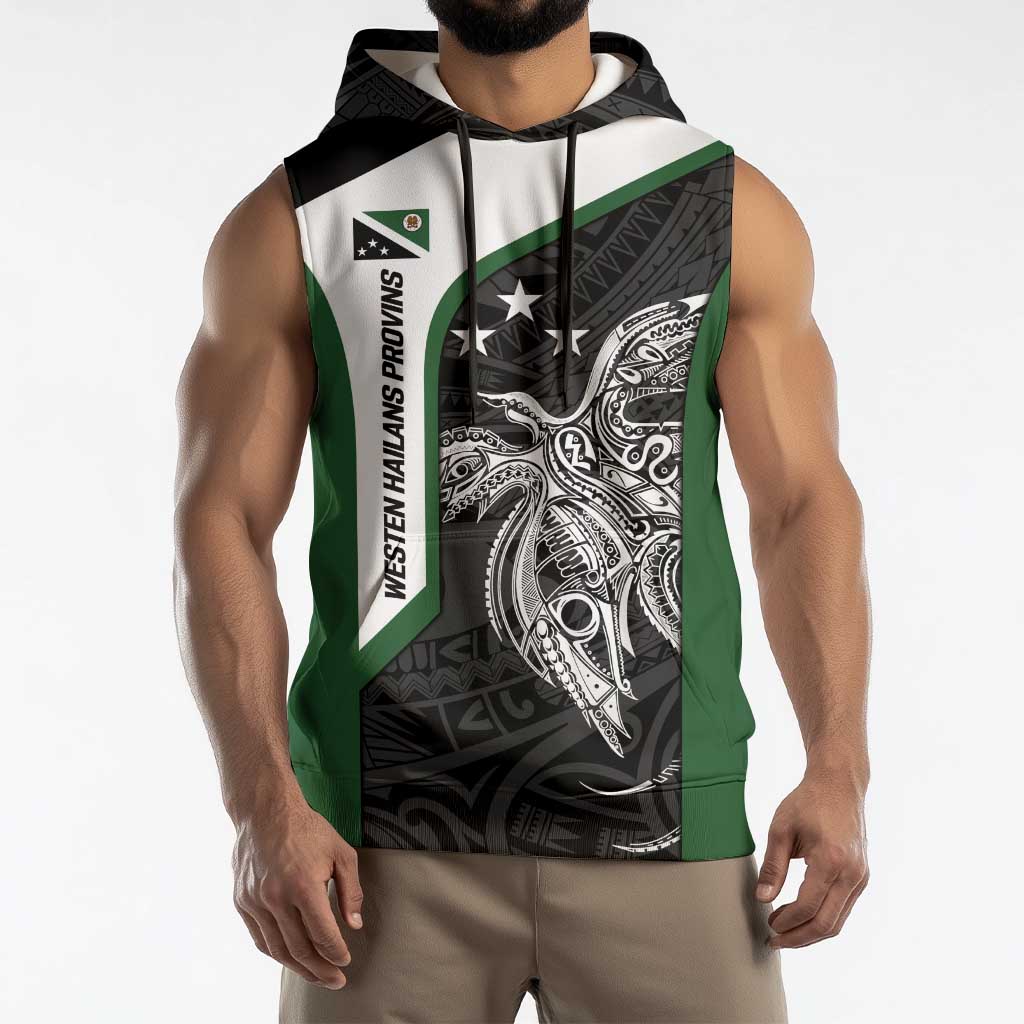 Personalised PNG Western Highlands Province Sleeveless Hoodie Bird of Paradise Tattoo Flag Motif - Polynesian Pride