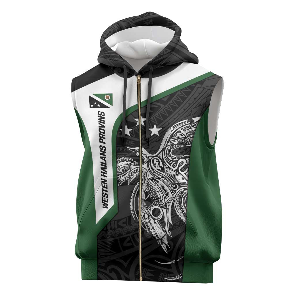 Personalised PNG Western Highlands Province Sleeveless Zip Hoodie Bird of Paradise Tattoo Flag Motif - Polynesian Pride