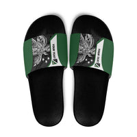 Personalised PNG Western Highlands Province Slide Sandals Bird of Paradise Tattoo Flag Motif LT9 Green - Polynesian Pride