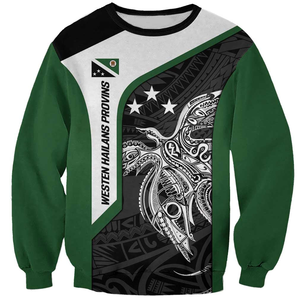 Personalised PNG Western Highlands Province Sweatshirt Bird of Paradise Tattoo Flag Motif - Polynesian Pride